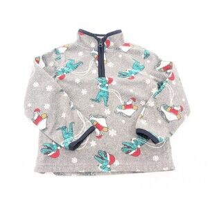 OshKosh B'gosh Dinosaur Fleece Christmas Gray Quarter Zip Sweater Size 3T